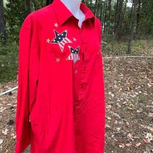 Red Star Embellished shirt dress Lucasini 1980’s vintage converted men’s shirt